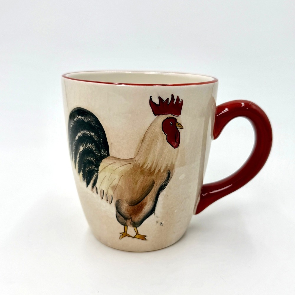 Oneida Rooster Coffee Mug Cream Red Ceramic Farmhouse Country Chicken Tea Cup